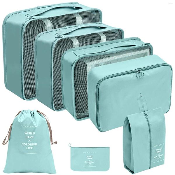 Sacs de rangement 7pcs / set Travel Mesh Luggage Organisateur Vêtements de finition Kit Cosmetic Sac Maquillage Chaussures Home Sous-vêtements
