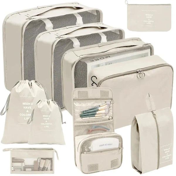 Sacs de rangement 7pcs / Set Organisateur de voyage Valise Cubes d'emballage Cas de bagages portables Vêtements Chaussures Pochette bien rangée Fold