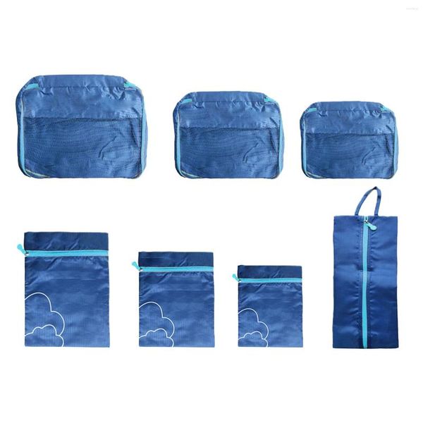 Bolsas de almacenamiento 7pcs impermeable empaquetado sólido juego de bolsa de ropa zapatos de ropa con cremallera para maletas