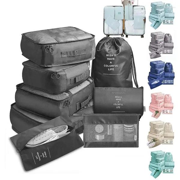 Bolsas de almacenamiento Juego de 8 piezas Bolsa divisora de equipaje Ropa de viaje Ropa interior Zapatos Organizador Cubo de embalaje