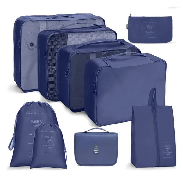 Bolsas de almacenamiento 8 piezas Conjuntos Bolsa de viaje Equipaje impermeable Cubos de embalaje Paquete de lavado Ropa Ropa interior Zapatos Calcetín Organizador de maquillaje