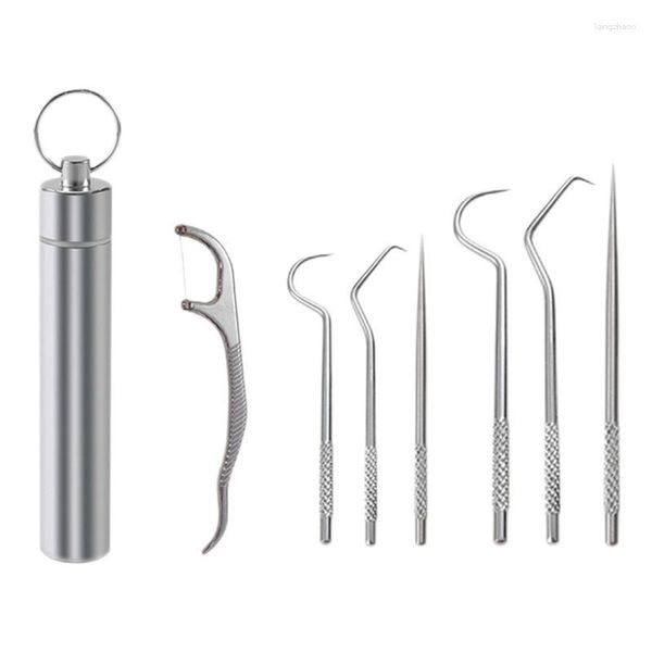 Sacs de rangement 8pcs Portable Titanium Cure-dents Pocket Set Kit de nettoyage dentaire Réutilisable Métal avec