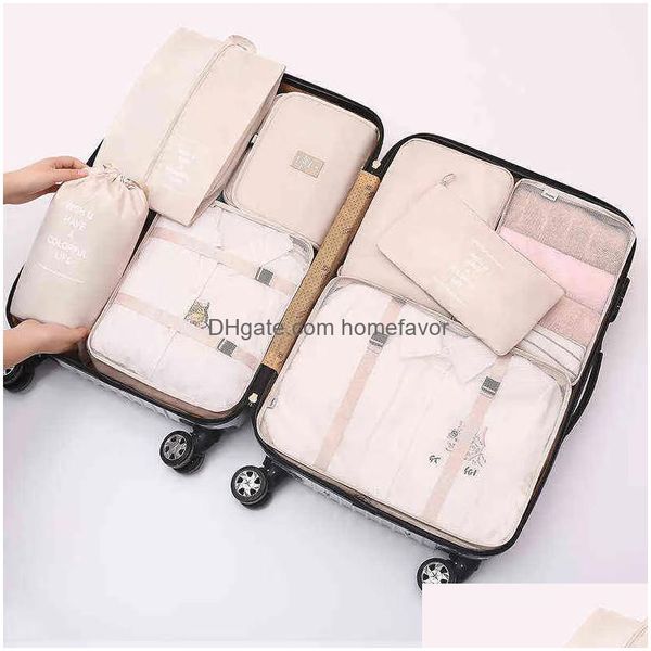 Sacs de rangement 8pcs / set grande capacité Lage pour l'emballage Cube Vêtements Sous-vêtements Cosmétique Organisateur de voyage Sac de toilette Pochette Homefavor Dh1Am