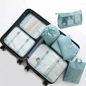 Sacs de rangement 8pcs / set bagage de grande capacité pour l'emballage cube vêtements sous-vêtements sac organisateur de voyage cosmétique pochette de toilette