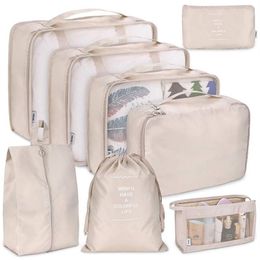 Sacs de rangement 8pcs / set Organisateur de voyage Sac pour vêtements Cosmétiques Chaussures Rangement Poche Valise Emballage Cube Portable Bagages OrganizerS285U