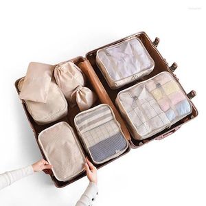 Sacs de rangement 8pcs / Set Organisateur de voyage Valise Cubes d'emballage Cas de bagages portables Vêtements Chaussures Pochette de rangement pliante