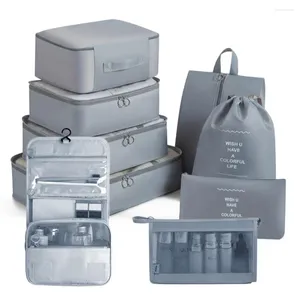 Sacs de rangement 8pcs Sac de voyage Varigne de valise Organisateur Vêtements Chaussures Makeup Buggage Compression Pliant Cube Emballage