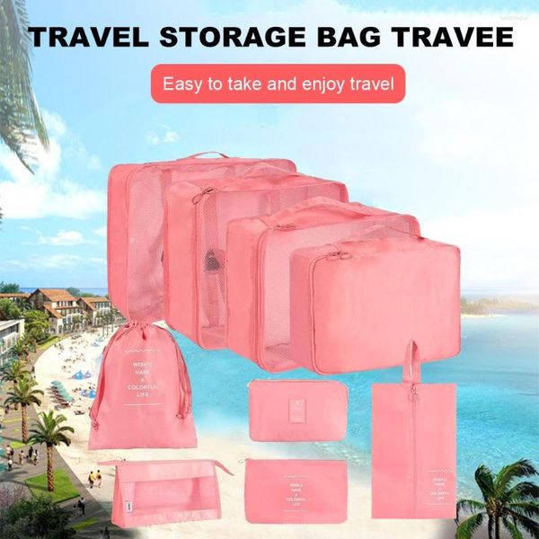 Sacs de rangement 9/10 pièces/ensemble Cubes d'emballage organisateur de valise pliable ensemble de sacs à bagages légers pour femmes hommes
