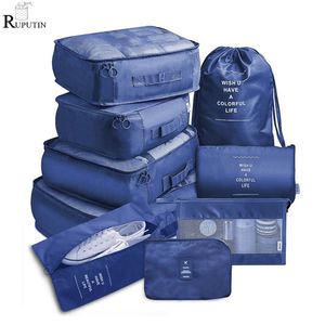 Bolsas de almacenamiento 9 piezas Set Organizador de viaje Maleta Cajas de embalaje Equipaje portátil Ropa Zapato Bolsa ordenada 230111