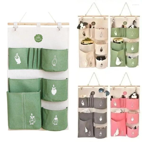 Sacs de rangement 9 poches coton lin tissu porte murale sac suspendu organisateur pochettes armoire placard articles divers