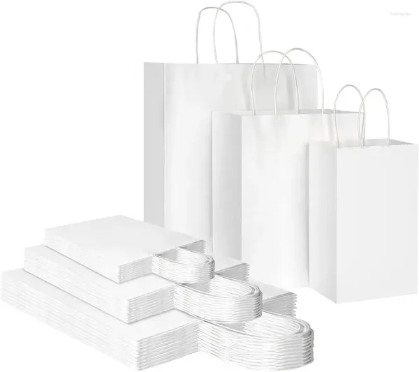 Sacs de rangement 90 paquets de papier kraft blanc avec poignées sac à provisions pliable en vrac pour l'épicerie