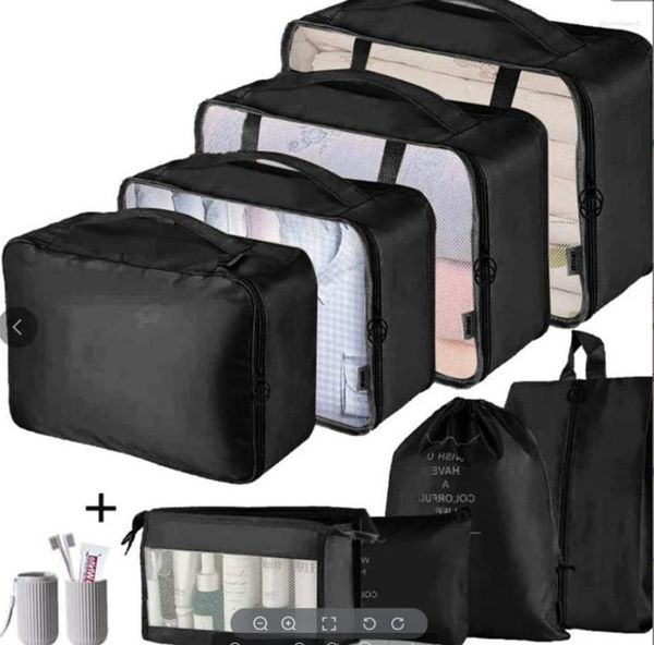 Sacs de rangement 9PC sac de voyage ensemble pour vêtements rangé organisateur garde-robe valise pochette étui chaussures emballage Cube