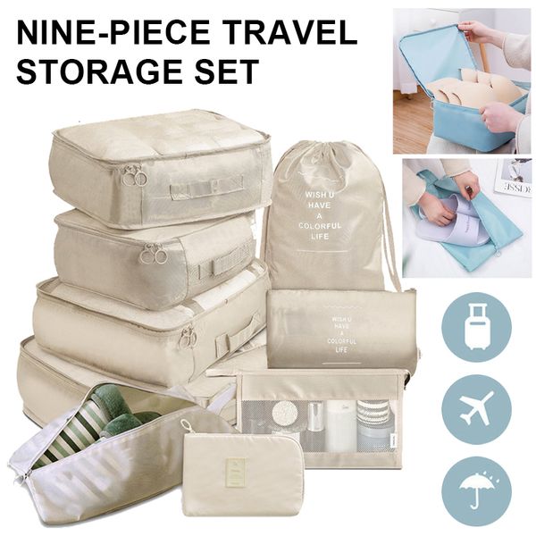 Sacs de rangement 9pcs / set bagage de grande capacité pour l'emballage cube vêtements sous-vêtements cosmétique organisateur de voyage sac de toilette pochette 230824