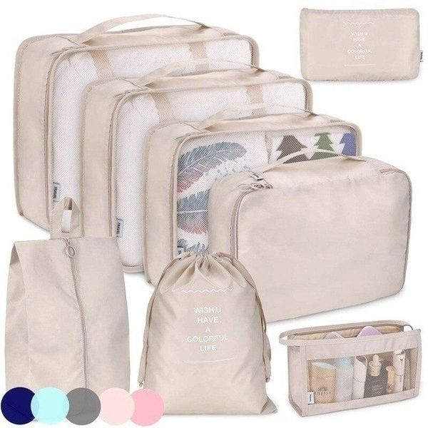 Sacs de rangement 9 pièces ensemble de sacs de voyage vêtements organisateur de bagages pour armoire valise pochette de voyage étui chaussures Cubes d'emballage