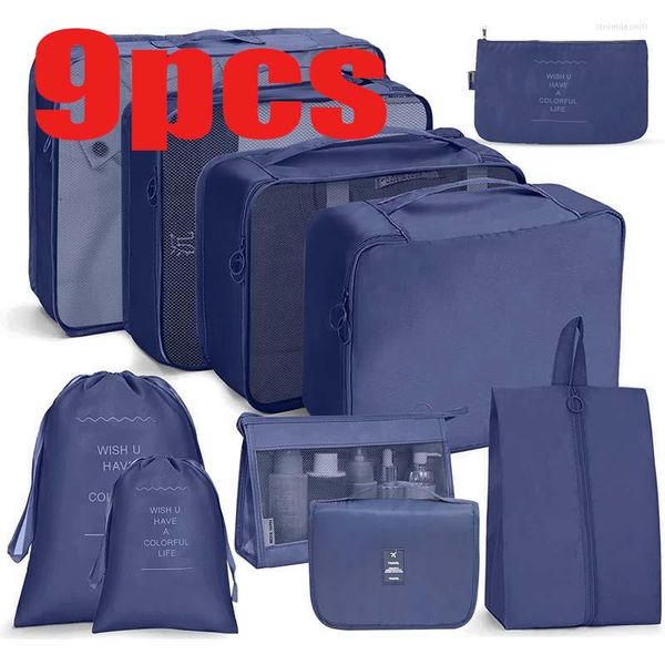 Bolsas de almacenamiento 9PCS Bolsa organizadora de viaje Maleta Caja de embalaje Equipaje portátil Ropa y zapatos limpios