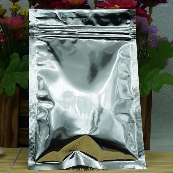 Bolsas de almacenamiento 9x14 cm 100 piezas Papel de aluminio plateado - Bolsas de plástico resellable de calidad alimentaria Sello de agarre con cremallera Embalaje de regalo