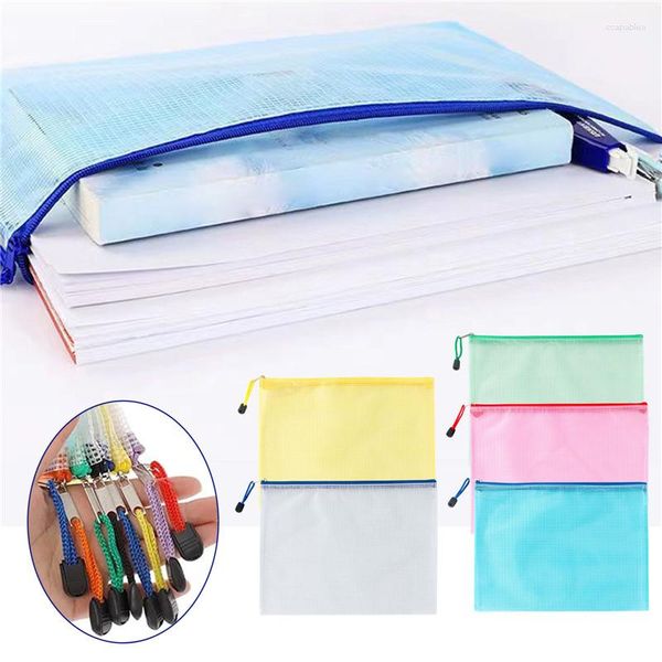 Sacs de rangement A4/A5/A6Mesh pochette à fermeture éclair étanche en plastique Document polyvalent pour voyage appareils de bureau maison organiser