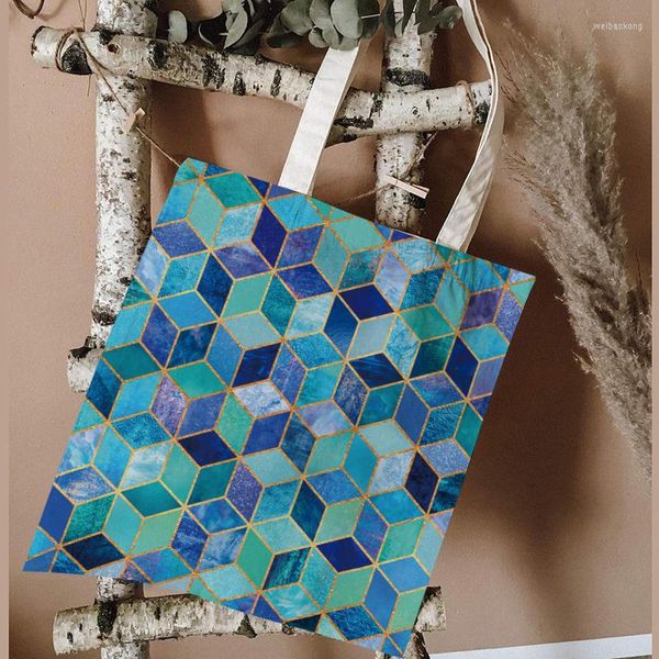 Sacs de rangement abstrait géométrique motif tridimensionnel voyage sac cosmétique impression cube photo toile fourre-tout écologique shopping
