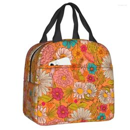 Bolsas de almacenamiento Resumen Hippie Flower Power Pattern Caja portátil para mujeres Refrigerador a prueba de fugas Bolsa de almuerzo con aislamiento térmico para alimentos Trabajo de oficina