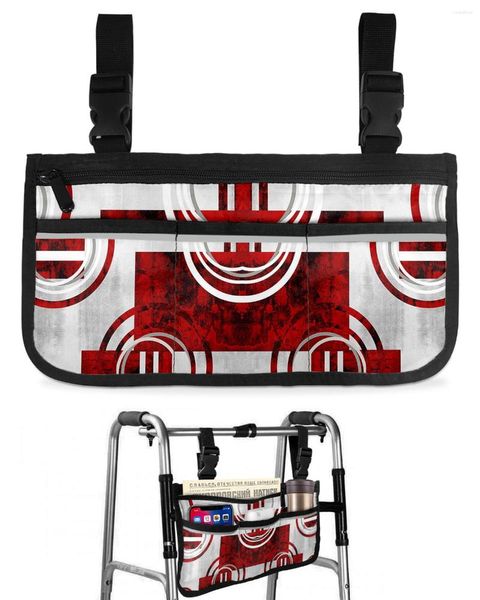 Sacs de rangement abstrait rétro géométrique marbre texture rouge sac de fauteuil roulant accoudoir côté scooter électrique marche cadre pochette