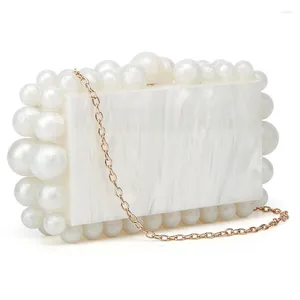 Bolsas de almacenamiento Bolso de embrague de mármol acrílico para mujer Bolso de noche de perlas con cuentas hecho a mano Fiesta de graduación Boda nupcial