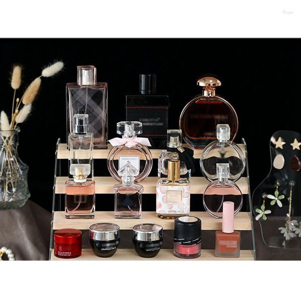 Sacs de rangement Présentoir en bois acrylique Présentoir à 4 étapes Clear Riser pour afficher des chiffres Bijoux Parfums