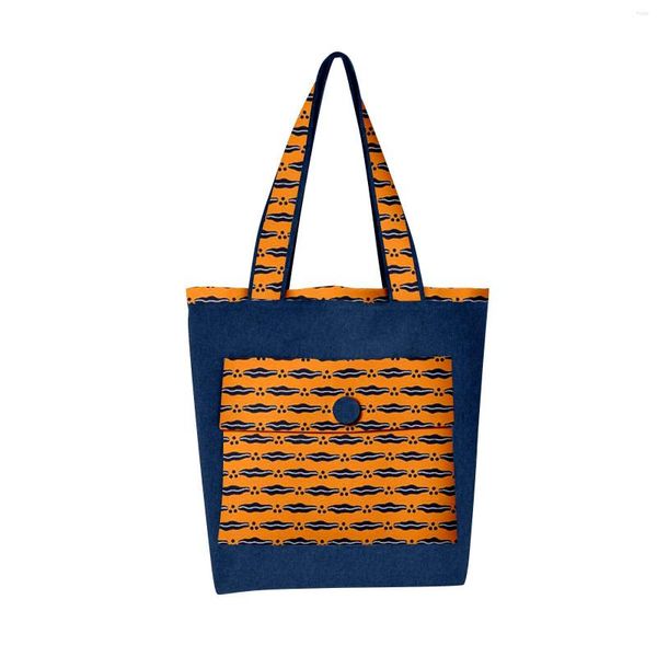 Sacs de rangement Sac à provisions imprimé à la cire africaine Supermarché pour femmes Articles divers portables Une épaule Pliable et réutilisable