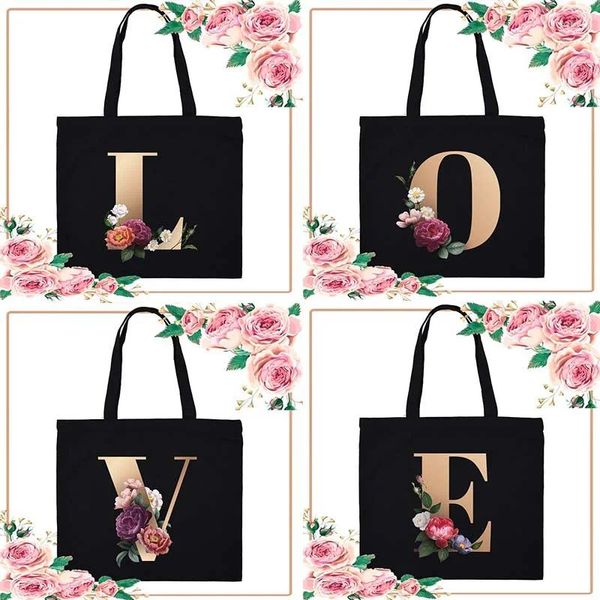 Sacs de rangement Alphabet imprimé femmes Shopper Shopping fourre-tout toile sac à bandoulière demoiselle d'honneur sac à main femme Eco réutilisable plage cadeaux de mariage