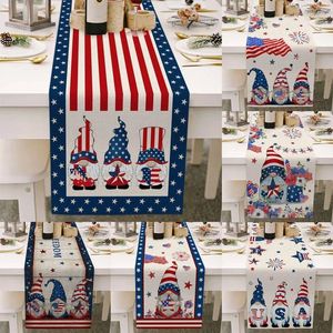 Opbergtassen American Independence Day Tafelloper katoen linnen tafelkleed decor voor 4 juli Keuken eetcounterdecoratie