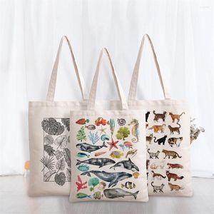 Sacs de rangement Animal fourre-tout papillon Fruits feuilles imprimé tissu Eco sac à main haute capacité bureau réutilisable sac à bandoulière décontracté