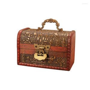 Sacs de rangement Boîte à bijoux de style chinois antique Organisateur en bois rétro avec anneau de verrouillage Petit jouet en bois