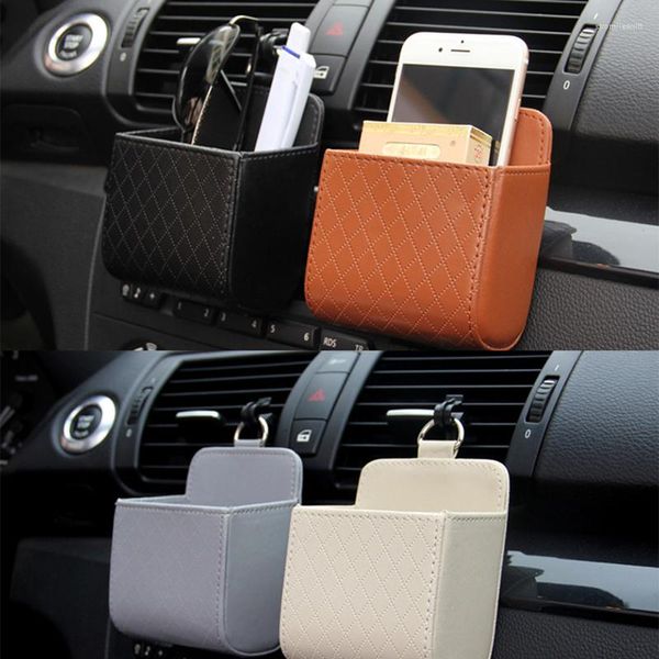 Sacs de rangement Auto Vent Outlet Poubelle 4 Couleurs PU En Cuir De Voiture Mobile Téléphone Titulaire Sac Organisateur Styling Automobile Suspendu