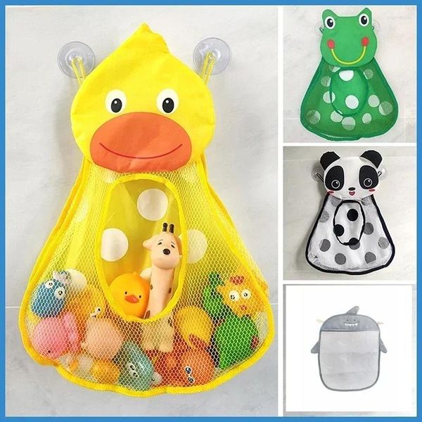 Sacs de rangement pour jouets de bain pour bébé, filet en maille de canard mignon, sac à jouets, ventouses fortes, jeu de salle de bain, organisateur d'eau pour enfants