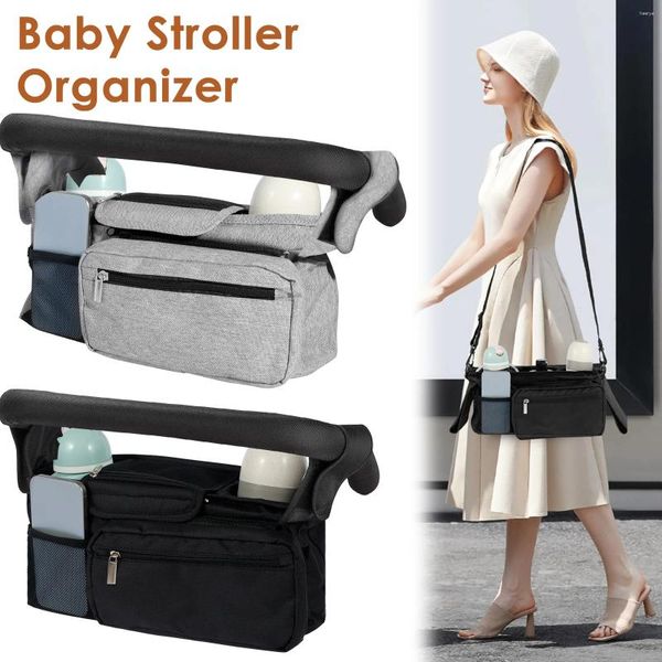 Sacs de rangement Baby Partroller Organisateur Portable Oxford Tapheproof Caddy avec 2 tasses Utilitaire de bandoulière réglable du support