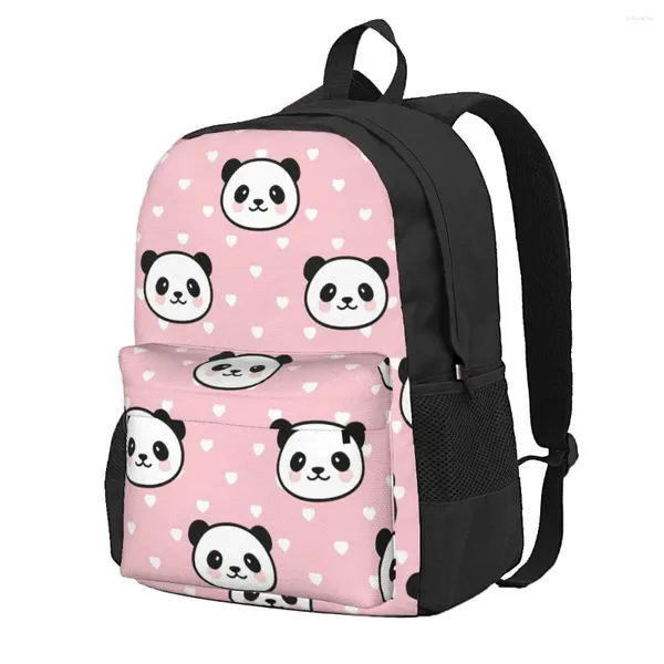 Sacs de rangement Sac à dos Panda et coeurs rose décontracté imprimé livre scolaire épaule sac d'ordinateur portable de voyage pour femmes hommes