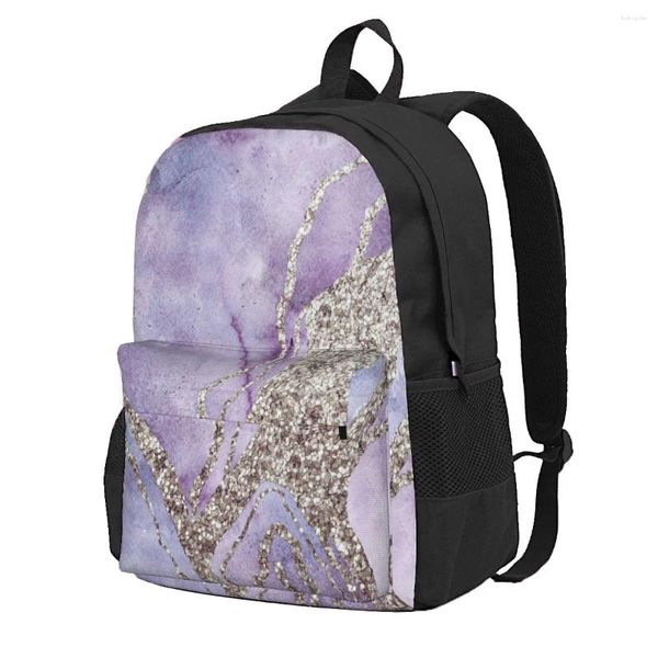 Sacs de rangement Sac à dos Violet Or Aquarelle Marbre Casual Imprimé Livre scolaire Épaule Voyage Sac d'ordinateur portable pour femmes hommes