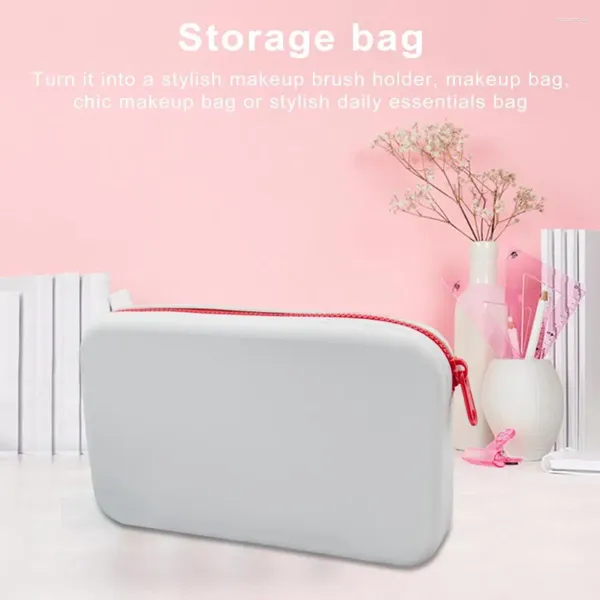 Bolsas de almacenamiento Bolsa para capacidad de maquillaje Cosmético de silicona con cremallera suave Organizador impermeable Viaje portátil