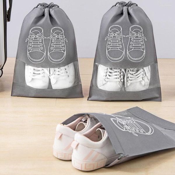 Sacs de rangement sac organisateur chaussures Non-tissé étanche à la poussière voyage Portable poche à cordon tissu Transparent classé 3/5 pièces