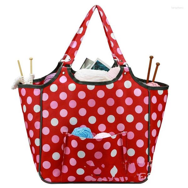 Bolsas de almacenamiento bolsas con puntos rojos Tota de tejido cuadrado de naranja para hilos de hilo Antes de crochet agujas