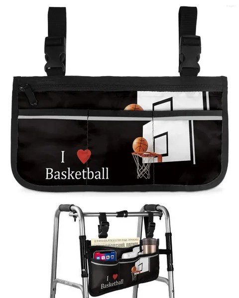 Sacs de rangement Basketball Sport Black Wheatchair Sac avec poches Sacrestres côté scooter électrique Scoure de marche Pouche