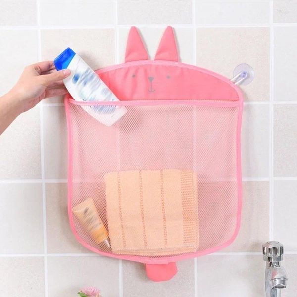 Sacs de rangement Fournitures de cuisine de salle de bain Sac suspendu de dessin animé Panier Jouet de bain pour enfants Maille pliante