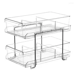 Sacs de rangement Organisateur de salle de bain sous l'évier à deux niveaux Tire avec le tiroir Clear Slide Cabinet Countertop Pantry Organisation