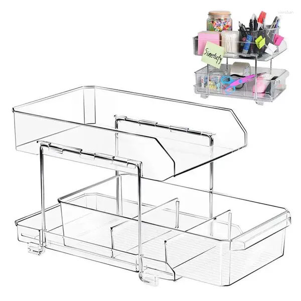 Sacs de rangement Organisateur de salle de bain Sous Évier à double niveau Drawers Drawers Vanity Counter Organizing Tray Clear Organisers