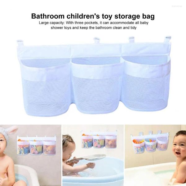 Bolsas de almacenamiento bolsas de juguete de malla transpirable con tres bolsillos para juguetes para bebés ducha de organizador resistente al moho