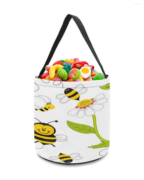 Bolsas de almacenamiento Abeja Flor de dibujos animados Cesta amarilla Cubo de caramelo Bolsa portátil para el hogar Cesto para niños Juguetes Suministros de decoración para fiestas