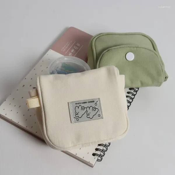 Sacs de rangement Beige / Vert Porte-monnaie Sac de casque en coton léger Portefeuille d'argent portable Couleur unie Casque à main Rouge à lèvres Maquillage