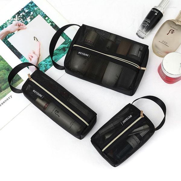 Sacs de rangement noir maille Transparent organisateur cosmétique fond de teint liquide poudre maquillage brosse outils sac voyage Portable pochette