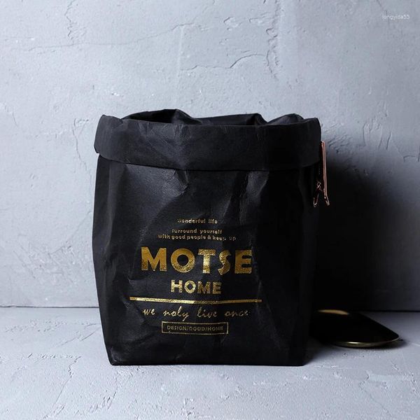 Sacs de rangement Sac en papier kraft lavable noir