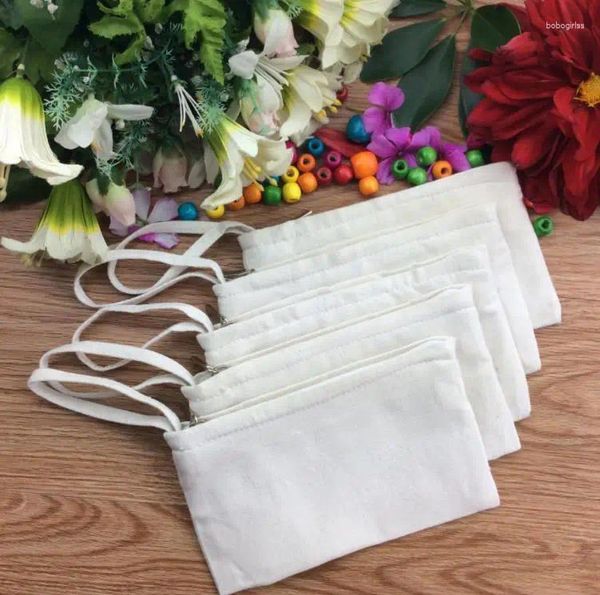 Bolsas de almacenamiento lienzo en blanco estuches lápiz de lápiz bolsas bolsas de algodón maquillaje cosmético teléfono móvil organizador de bolsas de embrague