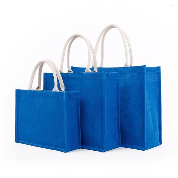 Bolsas de almacenamiento estilo azul estilo arpillera bolso de arpillera gran capacidad hombro con el hombro organizador de viajes de compras ecológicos regalos